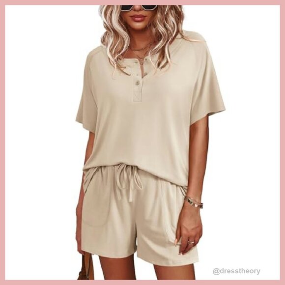 Short Sleeve Pajama Set with Pockets - Soft Polyester Lounge Wear S-XXL - Picture 2 of 8